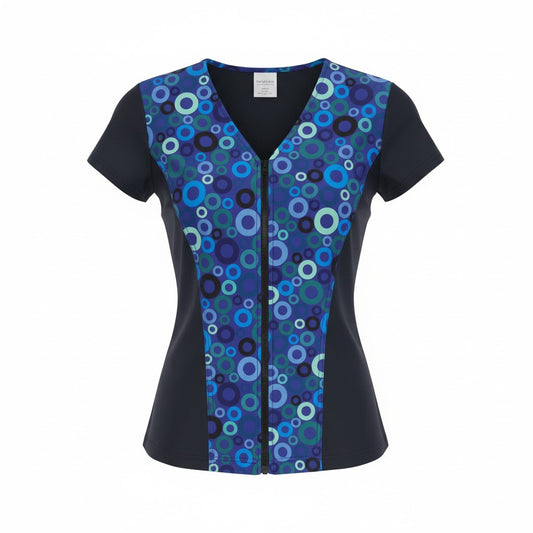 Swimwear Slimline V Neck, Cap Sleeve - Waterwheels