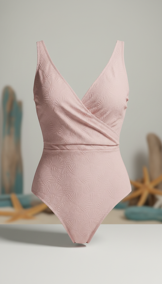 Blush Shell Wrap-Front One-Piece