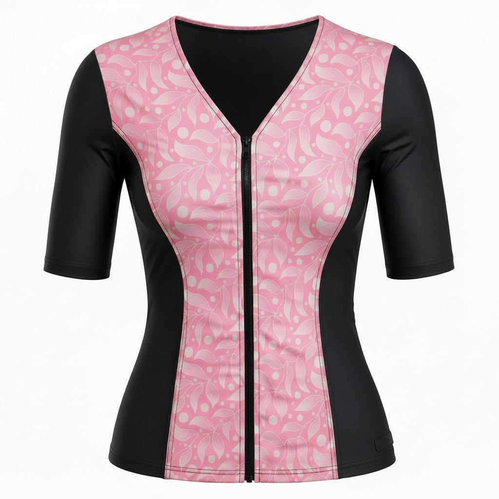 Swimwear Slimline, V Neck, Elbow Sleeve - Surfs Up Pink