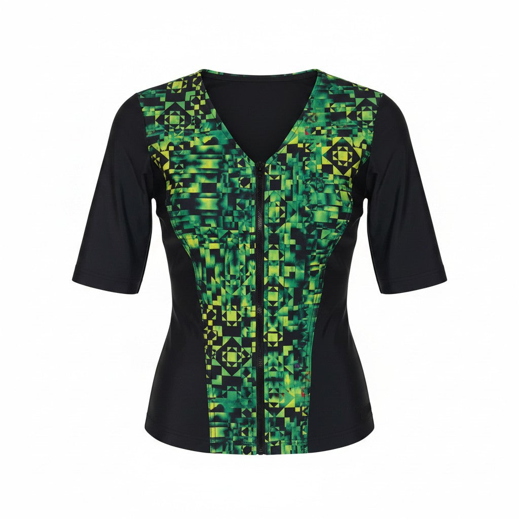 Slimline V Neck Elbow Sleeve - Geometric Greens