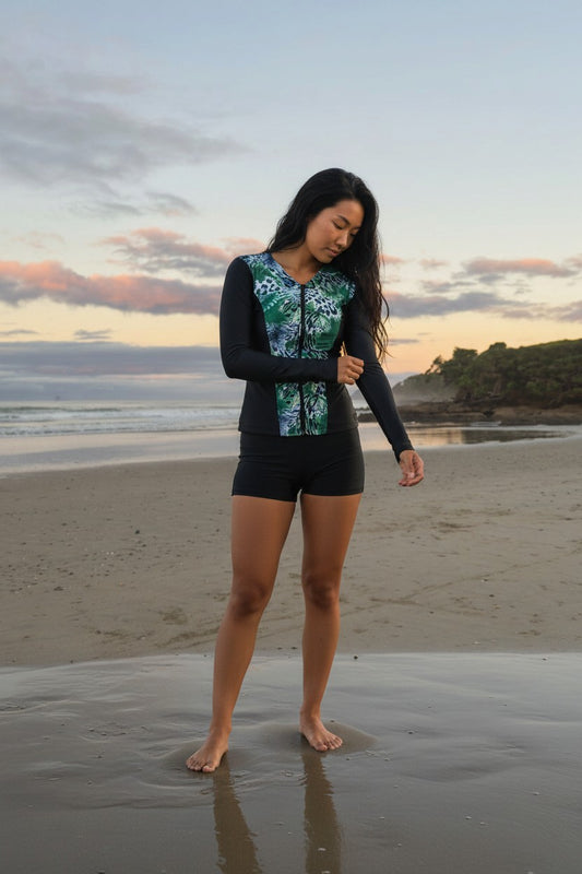 Swimwear Slimline V Neck, Long Sleeve - Jungle Green