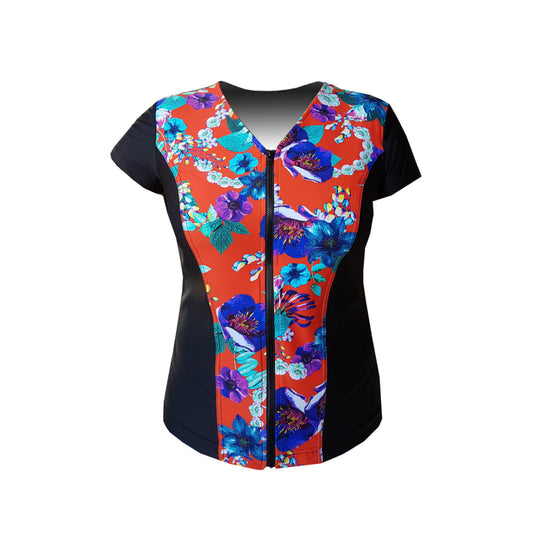 Cap Sleeve Tankini - Red with Floral