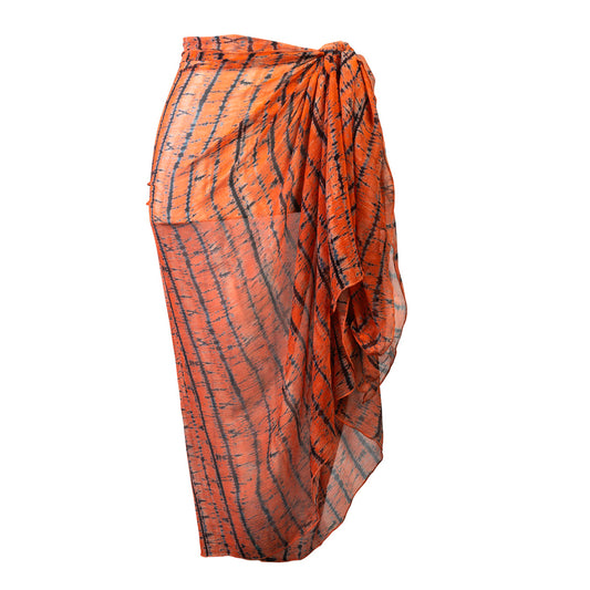Long Silk Sarong - Sunset Orange