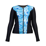 Swimwear Slimline V Neck, Long Sleeve Tankini Top - Black with Fairy Blue