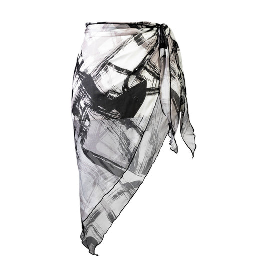Short Silk Sarong - Ink Splash