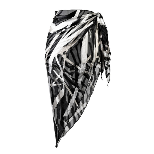 Long Silk Sarong - Black and White Pearl