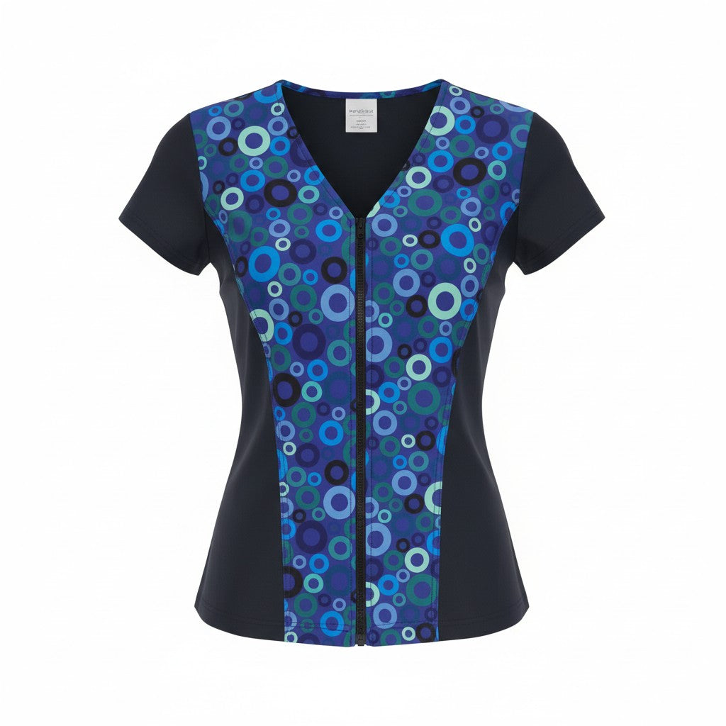 Swimwear Slimline V Neck, Cap Sleeve - Waterwheels