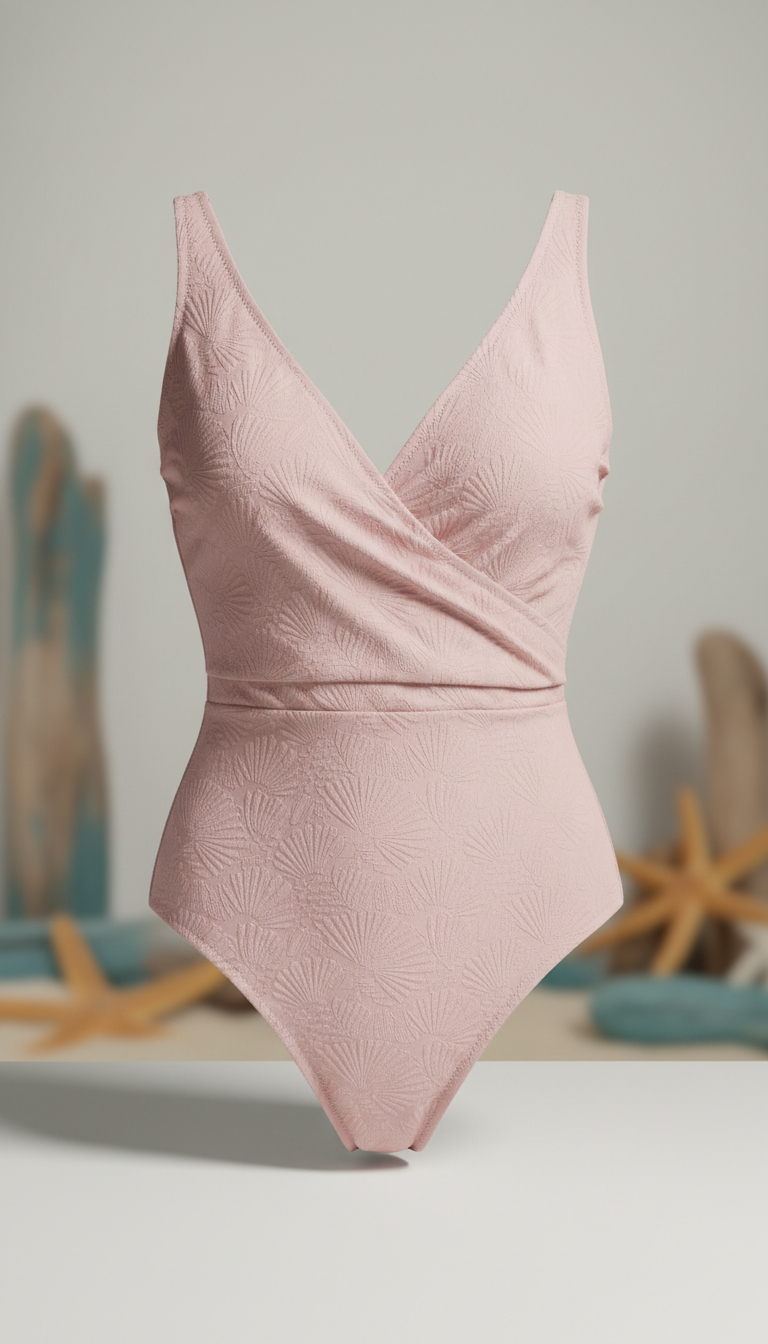 Blush Shell Wrap-Front One-Piece