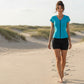 Slimline V Neck Cap Sleeve Top - Aquamarine