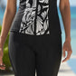 Swimwear Slimline V Neck, Elbow Sleeve Top - Modern Classic-Black & White