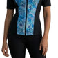 Swimwear Slimline V Neck, Elbow Sleeve - Black with Fairy Blue print