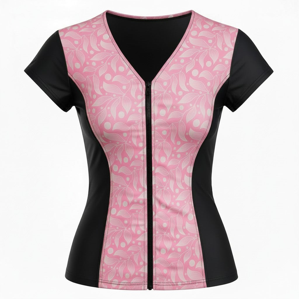 Swimwear Slimline Top, Cap Sleeve - Surfs Up Pink
