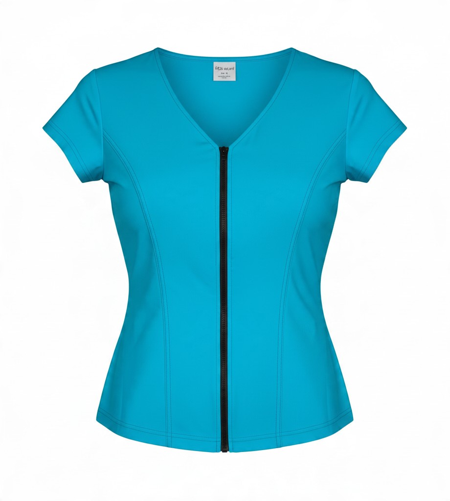 Slimline V Neck Cap Sleeve Top - Aquamarine
