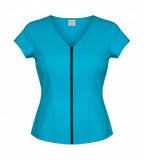 Slimline V Neck Cap Sleeve Top - Aquamarine