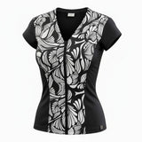 Swimwear Slimline V Neck Cap Sleeve Top - Stencil - Black & White
