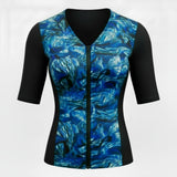 Swimwear Slimline V Neck, Elbow Sleeve - Surreal Nature - Blue