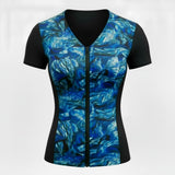 Swimwear Slimline V Neck, Cap Sleeve Top - Surreal Nature - Blue