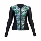 Swimwear Slimline V Neck, Long Sleeve Tankini Top - Black with Jungle Green Print