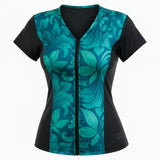 Swimwear Slimline V Neck Cap Sleeve - Floral - Blues & Green