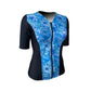 Swimwear Slimline V Neck, Elbow Sleeve - Black with Fairy Blue print