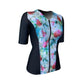 Swimwear Slimline V Neck, Elbow Sleeve - Black with Red Roses print