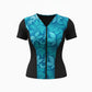 Covertogs Swimwear floral cap sleeve top in blue and green with a front zip and V-neckline in recycled Italian Lycra.