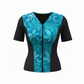 Covertogs Swimwear slimline tankini top with floral blue and green print, elbow sleeves, and front zip closure.