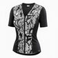 Covertogs Swimwear slimline V-neck tankini top in black and white stencil print with elbow sleeves and front zip.